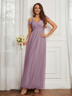 Cap Sleeve Tulle Ruched Floor-length Dress Vintage Mauve