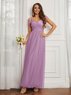 Cap Sleeve Tulle Ruched Floor-length Dress Wisteria