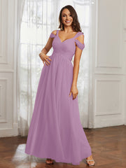 Cap Sleeve Tulle Ruched Floor-length Dress Wisteria Plus Size