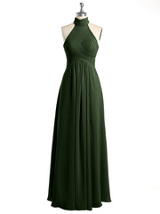 Illison High Neck Cross Bust Chiffon Dresses-Olive Green Plus Size