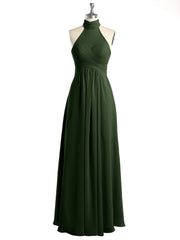 Illison High Neck Cross Bust Chiffon Dresses-Olive Green