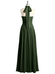 Illison High Neck Cross Bust Chiffon Dresses-Olive Green