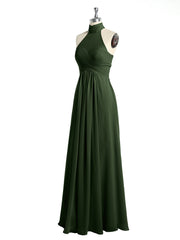 Illison High Neck Cross Bust Chiffon Dresses-Olive Green