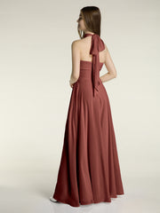 Illison High Neck Cross Bust Chiffon Dresses-Terracotta Plus Size