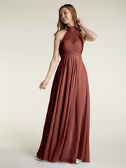 Illison High Neck Cross Bust Chiffon Dresses-Terracotta Plus Size
