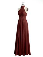 Illison High Neck Cross Bust Chiffon Dresses-Terracotta Plus Size