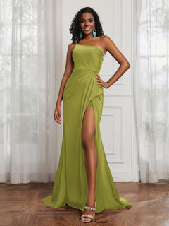 One Shoulder Ruched Sleeveless Dress With Slit Clover
