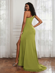One Shoulder Ruched Sleeveless Dress With Slit Clover Plus Size