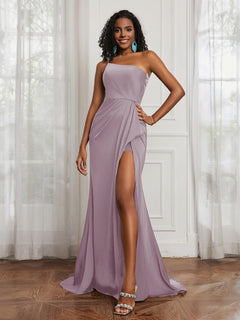 One Shoulder Ruched Sleeveless Dress With Slit Dusk