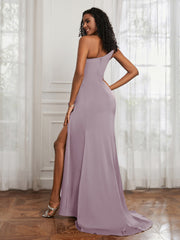 One Shoulder Ruched Sleeveless Dress With Slit Dusk