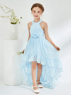 Asymmetrical A-line Junior Bridesmaid Dresses with Flower Sky Blue