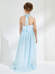 Asymmetrical A-line Junior Bridesmaid Dresses with Flower Sky Blue
