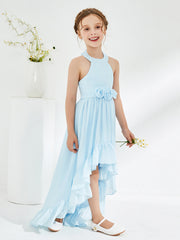 Asymmetrical A-line Junior Bridesmaid Dresses with Flower Sky Blue