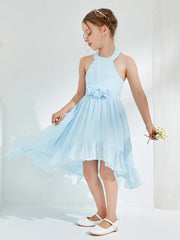 Asymmetrical A-line Junior Bridesmaid Dresses with Flower Sky Blue