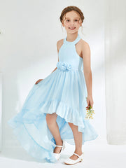 Asymmetrical A-line Junior Bridesmaid Dresses with Flower Sky Blue