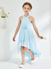 Asymmetrical A-line Junior Bridesmaid Dresses with Flower Sky Blue