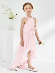 Asymmetrical A-line Junior Bridesmaid Dresses with Flower Blushing Pink