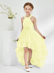 Asymmetrical A-line Junior Bridesmaid Dresses with Flower Daffodil