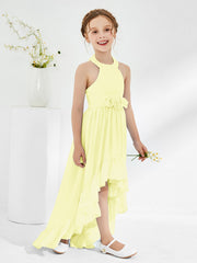 Asymmetrical A-line Junior Bridesmaid Dresses with Flower Daffodil
