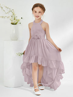 Asymmetrical A-line Junior Bridesmaid Dresses with Flower Dusk