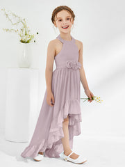 Asymmetrical A-line Junior Bridesmaid Dresses with Flower Dusk