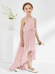 Asymmetrical A-line Junior Bridesmaid Dresses with Flower Dusty Rose