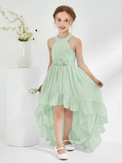 Asymmetrical A-line Junior Bridesmaid Dresses with Flower Dusty Sage