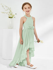 Asymmetrical A-line Junior Bridesmaid Dresses with Flower Dusty Sage