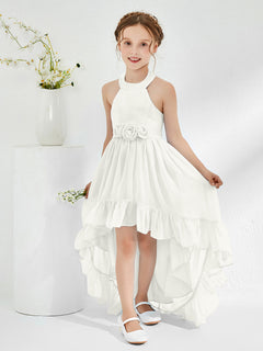 Asymmetrical A-line Junior Bridesmaid Dresses with Flower Ivory