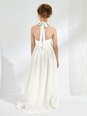 Asymmetrical A-line Junior Bridesmaid Dresses with Flower Ivory