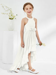 Asymmetrical A-line Junior Bridesmaid Dresses with Flower Ivory
