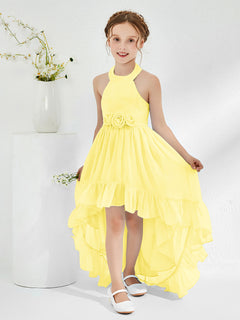 Asymmetrical A-line Junior Bridesmaid Dresses with Flower Lemon