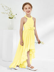 Asymmetrical A-line Junior Bridesmaid Dresses with Flower Lemon