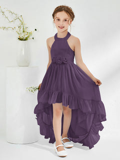 Asymmetrical A-line Junior Bridesmaid Dresses with Flower Plum