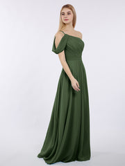 One Shoulder Chiffon Long Bridesmaid Gowns-Olive Green Plus Size