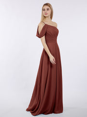 One Shoulder Chiffon Long Bridesmaid Gowns-Terracotta Plus Size