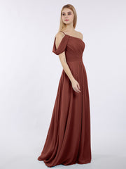 One Shoulder Chiffon Long Bridesmaid Gowns-Terracotta