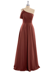 One Shoulder Chiffon Long Bridesmaid Gowns-Terracotta Plus Size