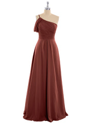 One Shoulder Chiffon Long Bridesmaid Gowns-Terracotta