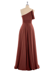 One Shoulder Chiffon Long Bridesmaid Gowns-Terracotta Plus Size