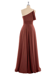 One Shoulder Chiffon Long Bridesmaid Gowns-Terracotta