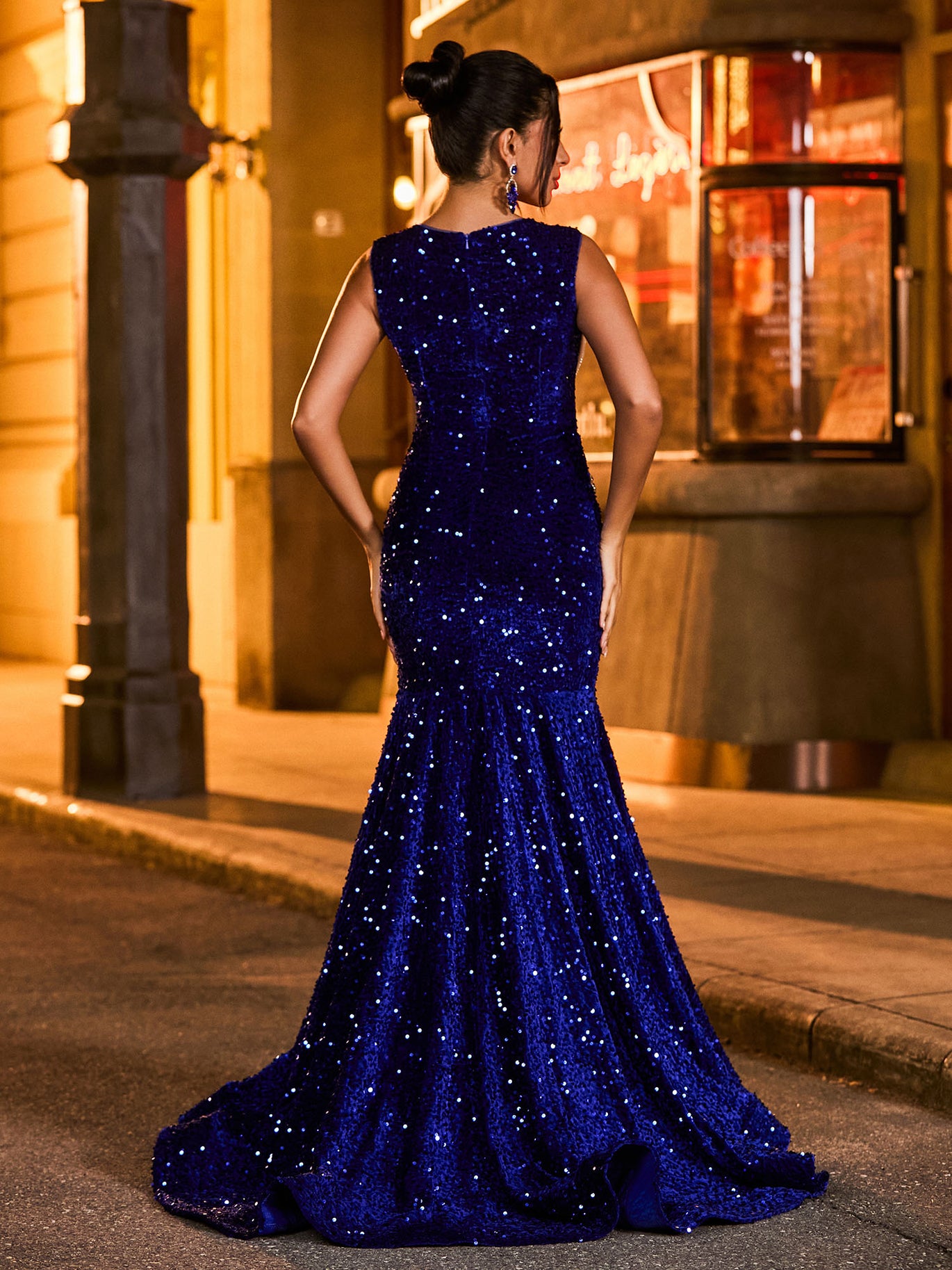 royal blue mermaid prom dress BABARONI 2025 Ornate Handcrafted Rhinestone Mermaid Evening Prom Dress Black