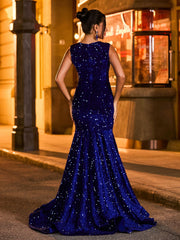 Ornate Handcrafted Rhinestone Mermaid Evening Dress Black