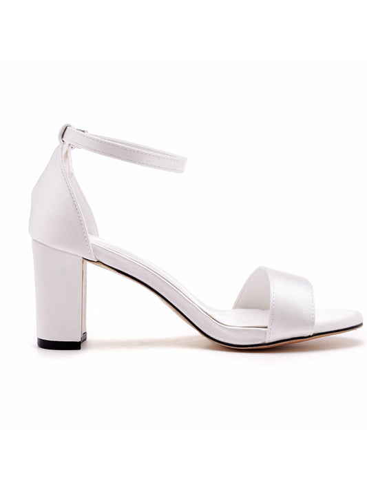 Brief Ivory Satin Open Toe Ankle Strap Chunky Heeled Sandals