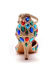 Colorful Rhinestone Pointed Toe Stiletto Ankle-strap High Heels