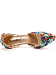 Colorful Rhinestone Pointed Toe Stiletto Ankle-strap High Heels