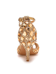 Crystal Rhinestone Decor Peep Toe Stiletto Ankle Strap High Heels