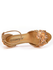 Crystal Rhinestone Decor Peep Toe Stiletto Ankle Strap High Heels