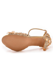 Crystal Rhinestone Decor Peep Toe Stiletto Ankle Strap High Heels