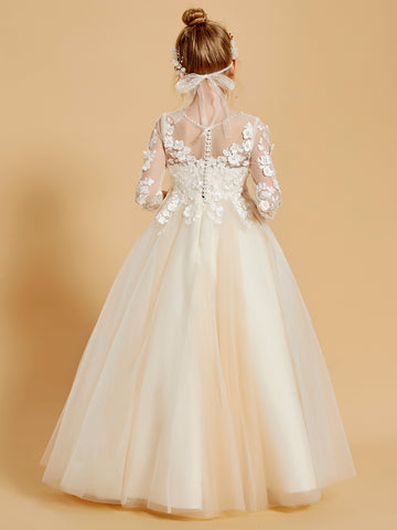 3/4 Length Sleeves Flower Girl Dresses With Appliques
